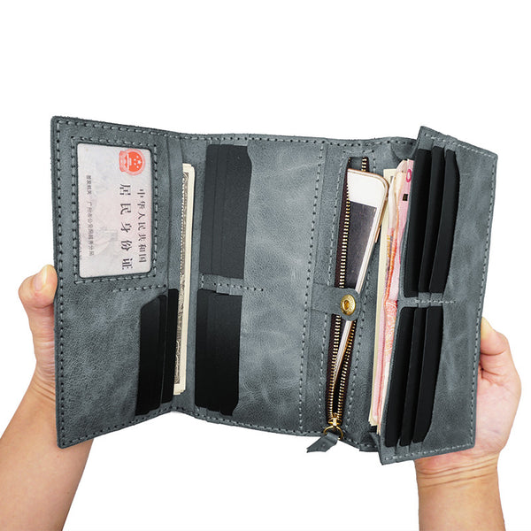 Leather Mens Trifold Long Wallet Handmade Lots Cards Checkbook Long Wallet for Men - iwalletsmen