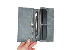 Mens Leather Trifold Long Wallet Lots Cards Handmade Checkbook Long Wallet for Men - iwalletsmen