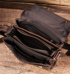 Vintage Coffee Leather Mens Vertical Side Bag Messenger BAG School Courier Bag FOR MEN
