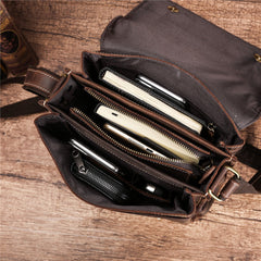 Vintage Coffee Leather Mens Vertical Side Bag Messenger BAG School Courier Bag FOR MEN
