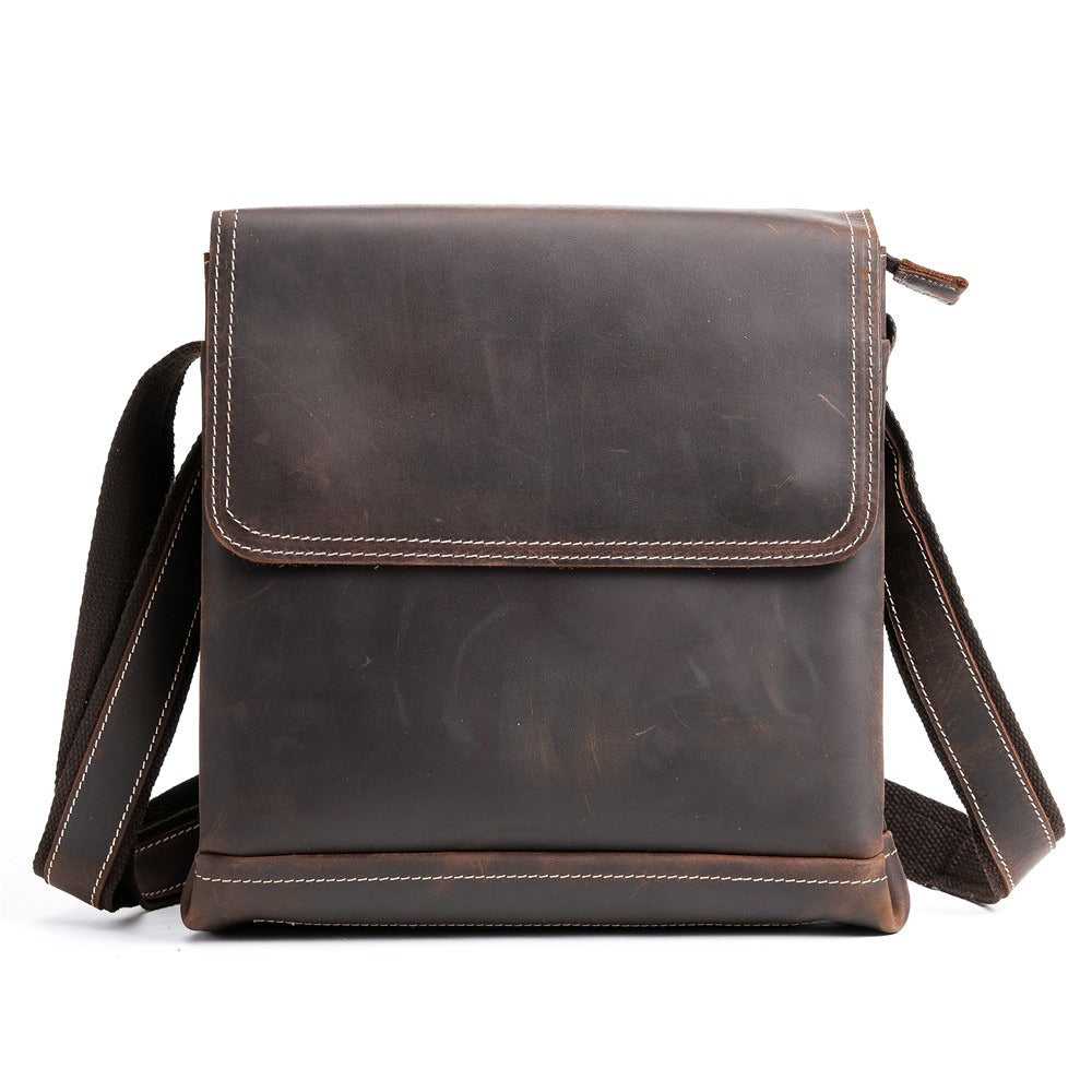 Vintage Coffee Leather Mens Vertical Side Bag Messenger BAG School Courier Bag FOR MEN