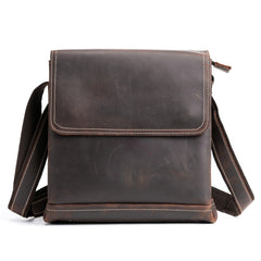 Vintage Coffee Leather Mens Vertical Side Bag Messenger BAG School Courier Bag FOR MEN