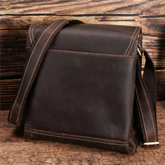 Vintage Coffee Leather Mens Vertical Side Bag Messenger BAG School Courier Bag FOR MEN