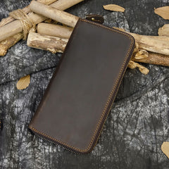 Leather Round Zip Wallet Long Wallet for Men Multi Cards Zip Clutch Wallet For Men