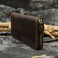 Leather Round Zip Wallet Long Wallet for Men Multi Cards Zip Clutch Wallet For Men