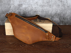 Tan Mens Fanny Pack Leather Slim Bum Bag Black Hip Pack Chest Bag For Men