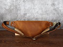 Tan Mens Fanny Pack Leather Slim Bum Bag Black Hip Pack Chest Bag For Men