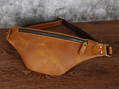 Tan Mens Fanny Pack Leather Slim Bum Bag Black Hip Pack Chest Bag For Men