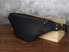 Tan Mens Fanny Pack Leather Slim Bum Bag Black Hip Pack Chest Bag For Men