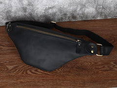 Tan Mens Fanny Pack Leather Slim Bum Bag Black Hip Pack Chest Bag For Men