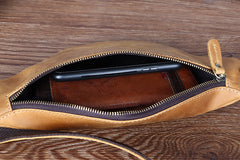 Tan Mens Fanny Pack Leather Slim Bum Bag Black Hip Pack Chest Bag For Men