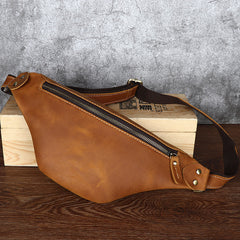 Black Mens Fanny Pack Leather Slim Bum Bag Black Hip Pack Chest Bag For Men