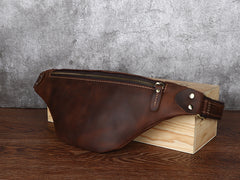 Tan Mens Fanny Pack Leather Slim Bum Bag Black Hip Pack Chest Bag For Men