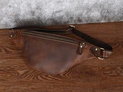 Tan Mens Fanny Pack Leather Slim Bum Bag Black Hip Pack Chest Bag For Men