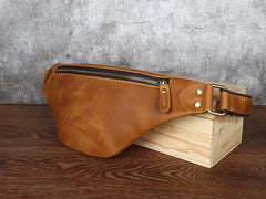 Tan Mens Fanny Pack Leather Slim Bum Bag Black Hip Pack Chest Bag For Men