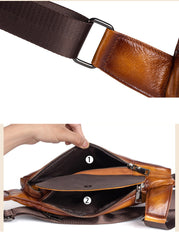 Leather Sling Bag For Men Black Small Crossbody Sling Pack Chest Bag For Men