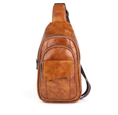 Leather Sling Bag For Men Brown Crossbody Sling Pack Small Chest Bag For Men