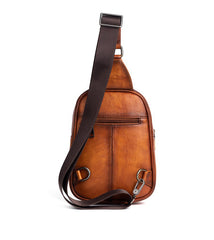 Leather Sling Bag For Men Brown Reindeer Crossbody Sling Pack Chest Bag For Men