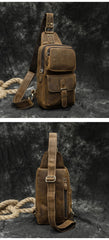Leather Sling Bag Mens Chest Bag Sling Crossbody Bag Coffee Travel Sling Pack For Men