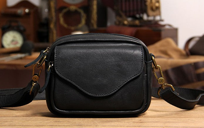 Black Leather Belt Bag Crossbody Pouch Leather Fanny Pack 