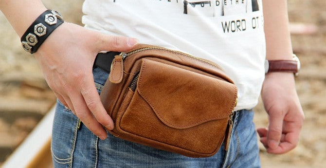 Leather Belt Pouch Mens Small Cases Waist Bag Hip Pack Belt Case for M