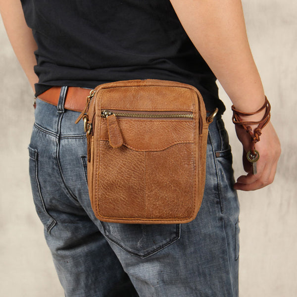 Leather Belt Pouch Mens Small Cases Waist Bag Hip Pack Fanny Pack for Men