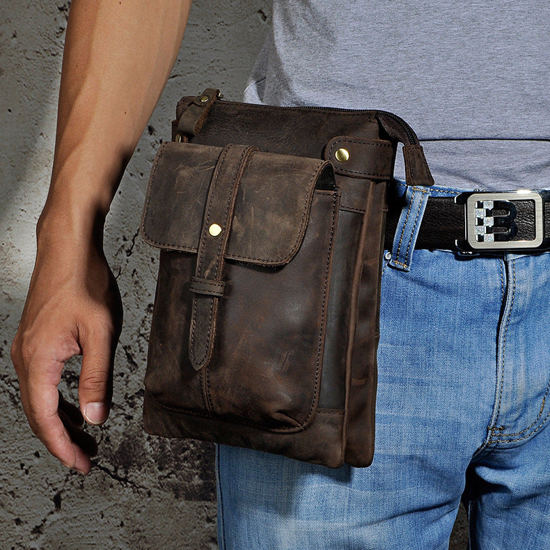 Cool Mens Leather Barrel Belt Pouch Mini Shoulder Bag Waist Bag Belt P –  iwalletsmen