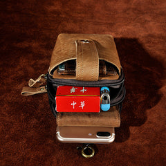 Leather Belt Pouch Mens Small Cases Waist Bag for Men