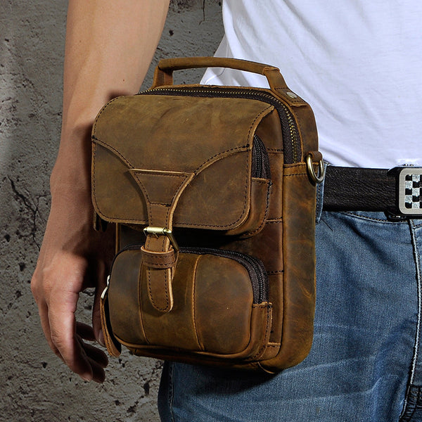 Leather Belt Pouch Mens Waist Bag Shoulder Bag for Men