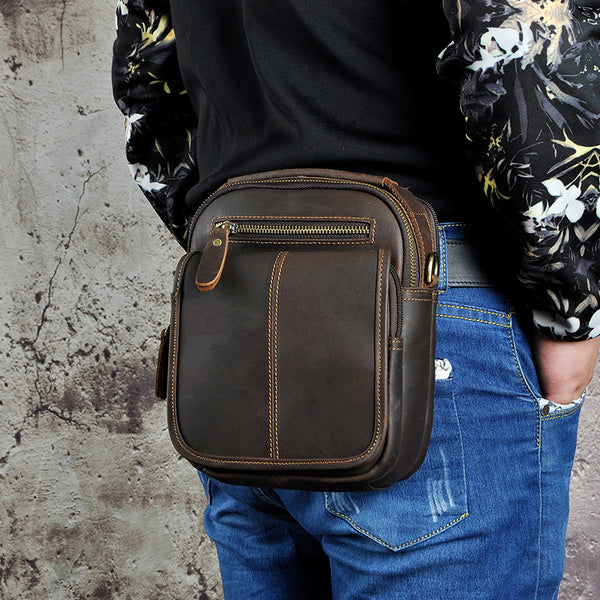Leather Belt Pouch Mens Waist Bag Shoulder Bag for Men