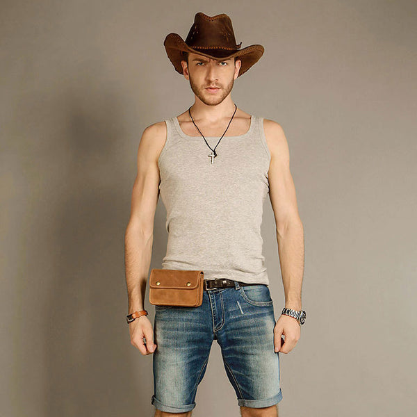 Leather Belt Pouch Mens Waist Bag Small Case for Men