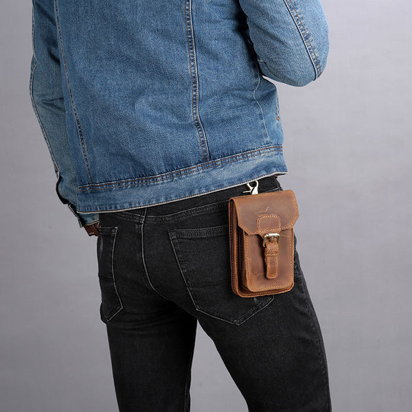 Leather Belt Pouch Mens Waist Bag Small Case for Men