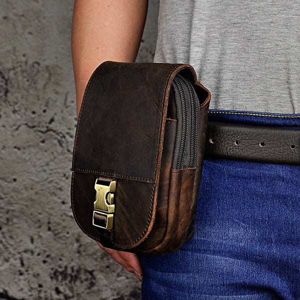 Leather Belt Pouch Mens Waist Bag Small Case for Men