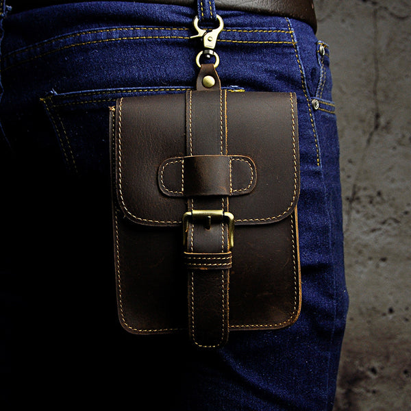 Leather Belt Pouch Mens Waist Bag Small Case for Men