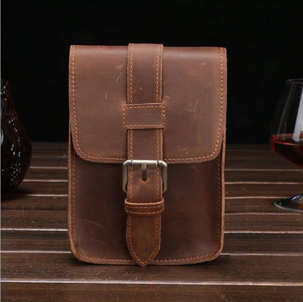 Leather Belt Pouch Mens Waist Bag Small Case for Men
