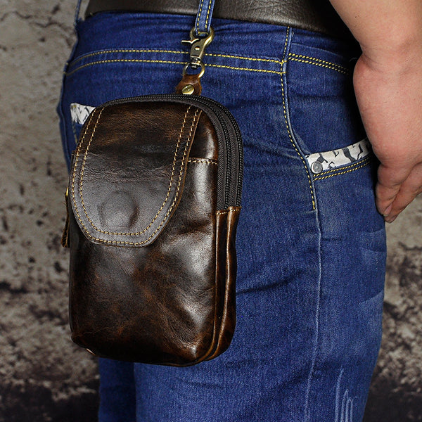 Leather Belt Pouch Mens Waist Bag Small Case for Men