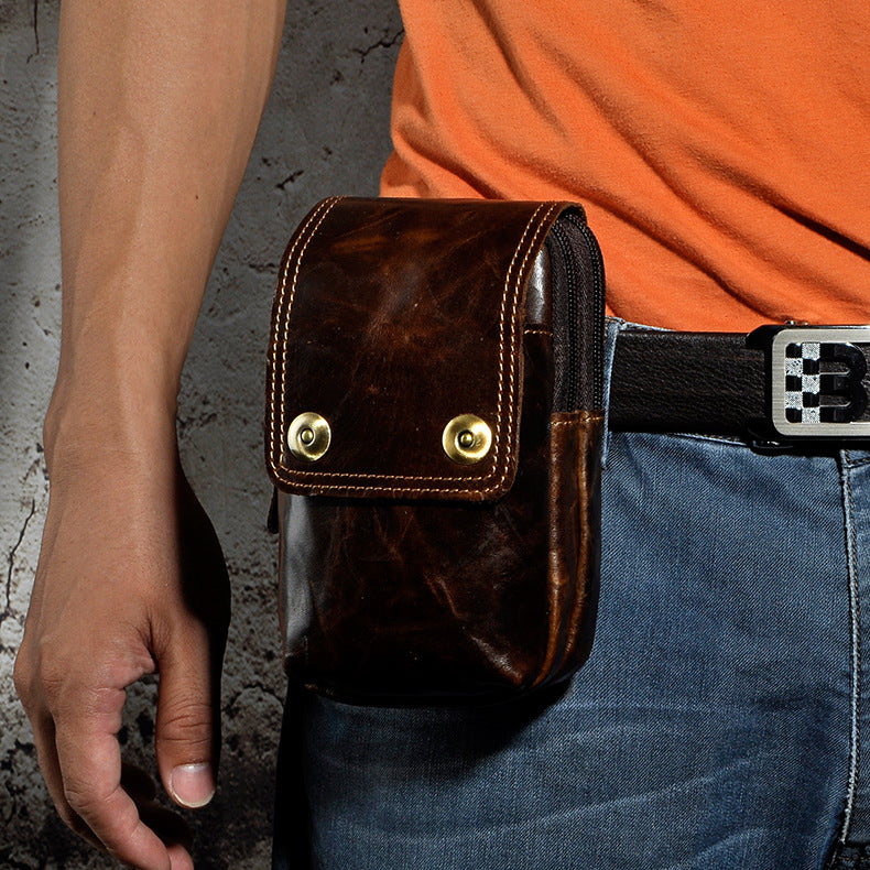 Leather Belt Pouch Mens Waist Bag Small Case for Men