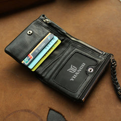 Leather Black Men Slim Small Wallet Bifold Small Wallet for Men