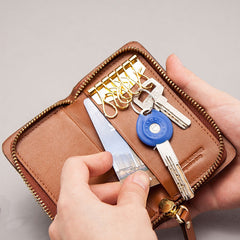 Leather Braided Men Small Key Wallet Bifold Small Keyring Wallet for Men - iwalletsmen