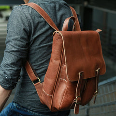 Leather Brown Mens Backpack Cool Travel Backpacks Laptop Backpack for men - iwalletsmen