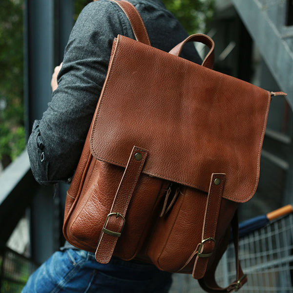 Leather Brown Mens Backpack Cool Travel Backpacks Laptop Backpack for men - iwalletsmen
