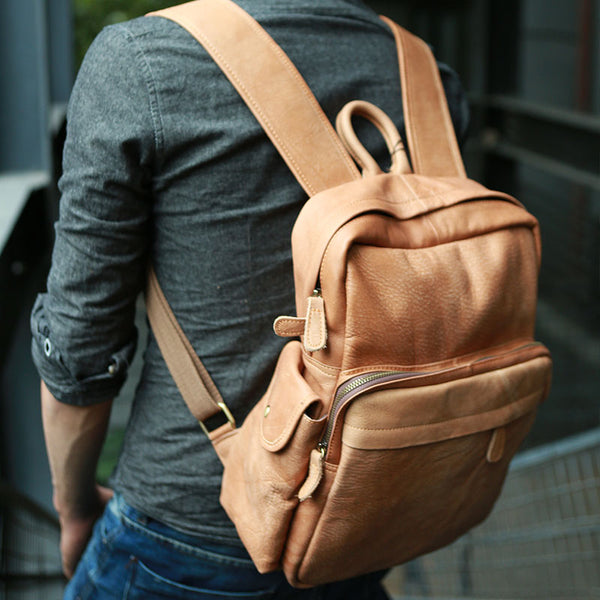 Leather Brown Mens Backpacks Cool Travel Backpack Laptop Backpack for men - iwalletsmen