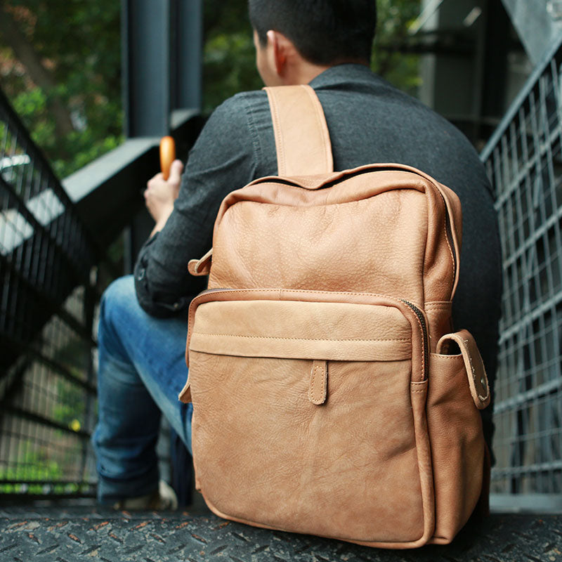 Leather Brown Mens Backpacks Cool Travel Backpack Laptop Backpack for men - iwalletsmen