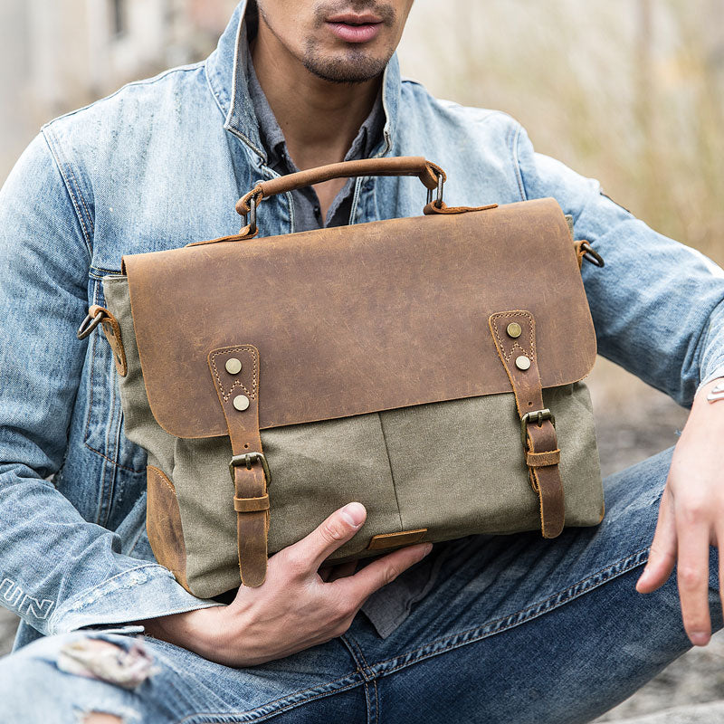 Leather Canvas Messenger Bags for men Vintage Shoulder Bag for men –  iwalletsmen