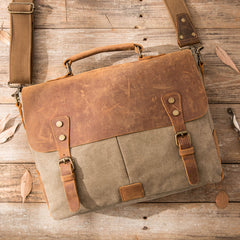 Leather Canvas Messenger Bags for men Vintage Shoulder Bag for men - iwalletsmen