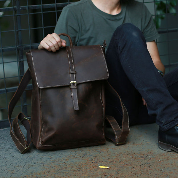Leather Coffee Mens Backpack Cool Travel Backpacks Laptop Backpack for men - iwalletsmen