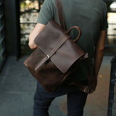 Leather Coffee Mens Backpack Cool Travel Backpacks Laptop Backpack for men - iwalletsmen