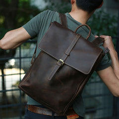 Leather Coffee Mens Backpack Cool Travel Backpacks Laptop Backpack for men - iwalletsmen