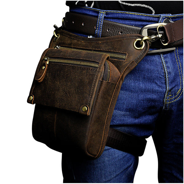 Leather Drop Leg Bag Belt Pouch Mens Waist Bag Shoulder Bag for Men