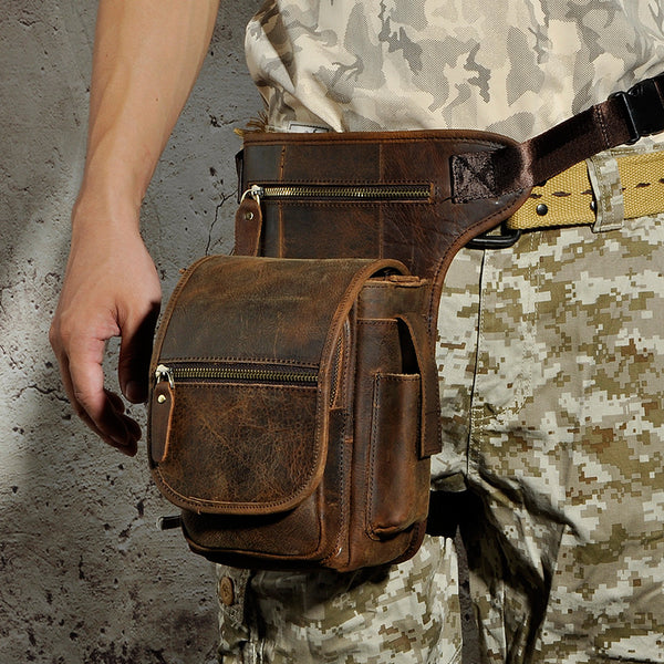 Leather Drop Leg Bag Belt Pouch Mens Waist Bag Shoulder Bag for Men